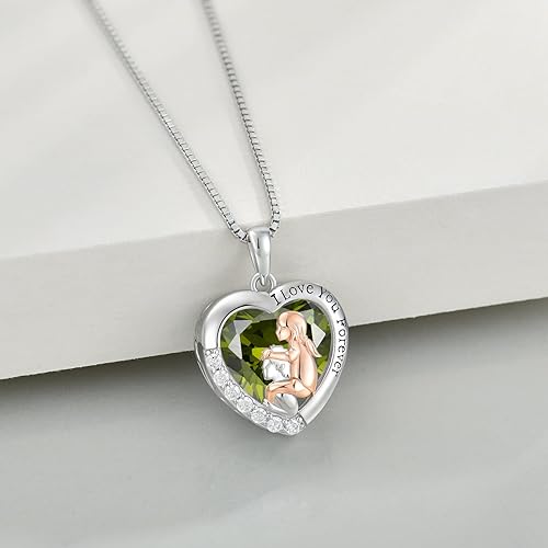 Miniatura 2 de Collar de memoria de plata de ley 925, collar con piedra natal de corazón con texto en inglés "I Love You Forever", regalos para aniversario