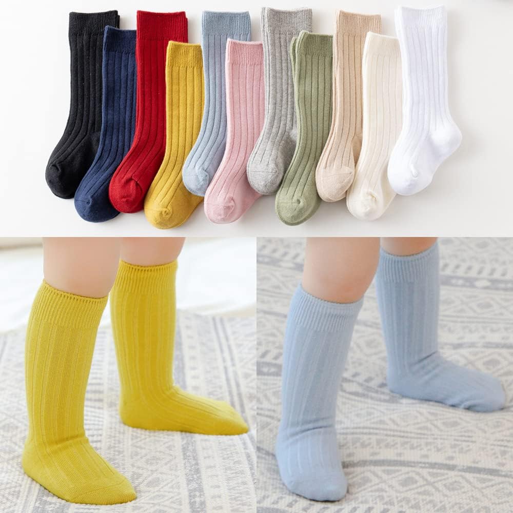 3 Pairs Baby Boys Girls Knee High Socks Ribbed Long Stockings Infant Toddler Cotton Socks