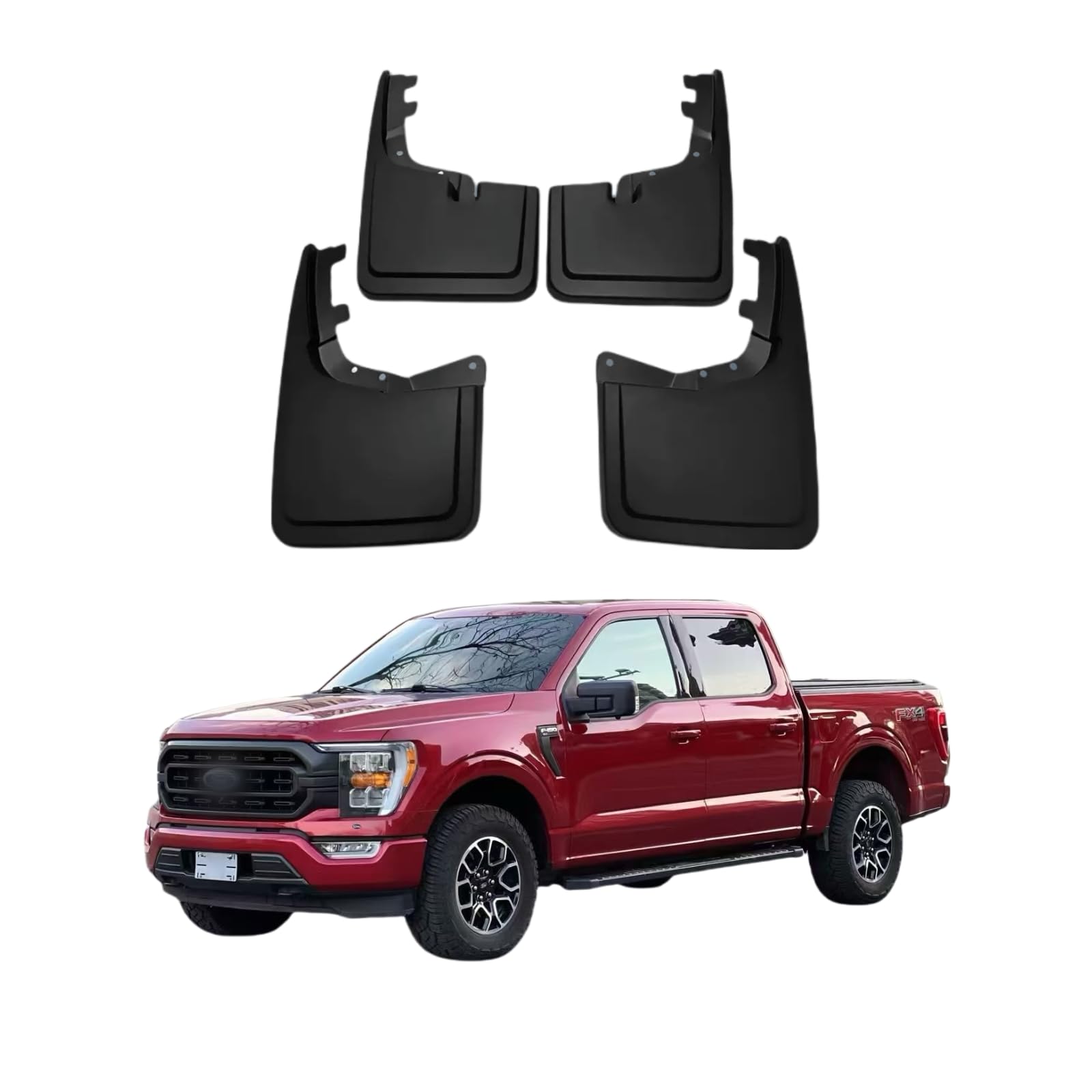 No Drill Mud Flaps Splash Guards Compatible with Ford F150 2021-2026(Not Fit Raptor)，OEM Style Textured Black Custom Fit All Weather Exterior Accessories(4PCS)