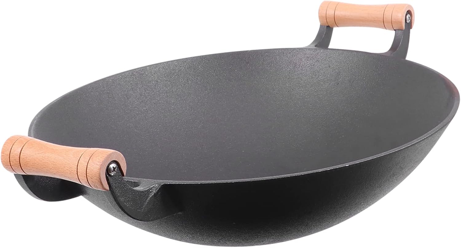 1 PC Cast Iron Wok Round Bottom Wok Cookware Wok Wok Skillet Chinese Cooking Pot Frying Pans Uncoated Wok Practical Wok Safe Wok China Black