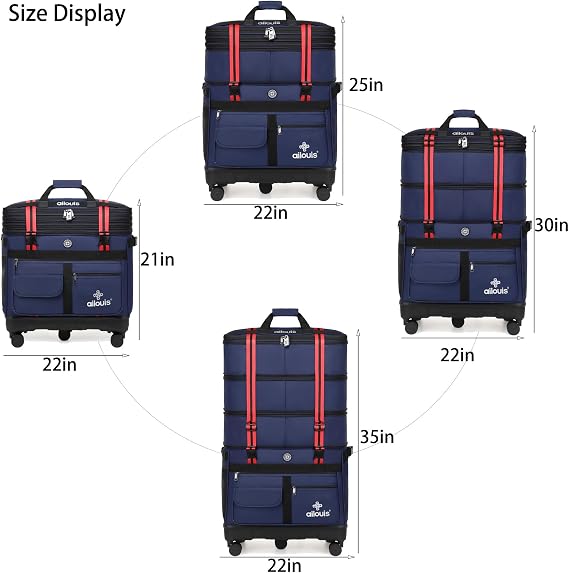 Expandable Foldable Luggage Bag with Telescoping Handle Collapsible Suitcase with Removable Universal Wheels Rolling Travel Bag for Men Women Duffel Bag