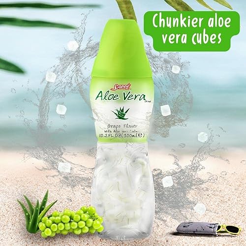 Miniatura 3 de Jugo de aloe vera (sabor a uva) Bebida de aloe vera con pulpa de aloe pura (6 paquetes) Jugo a base de plantas ideal para hidratación y contiene