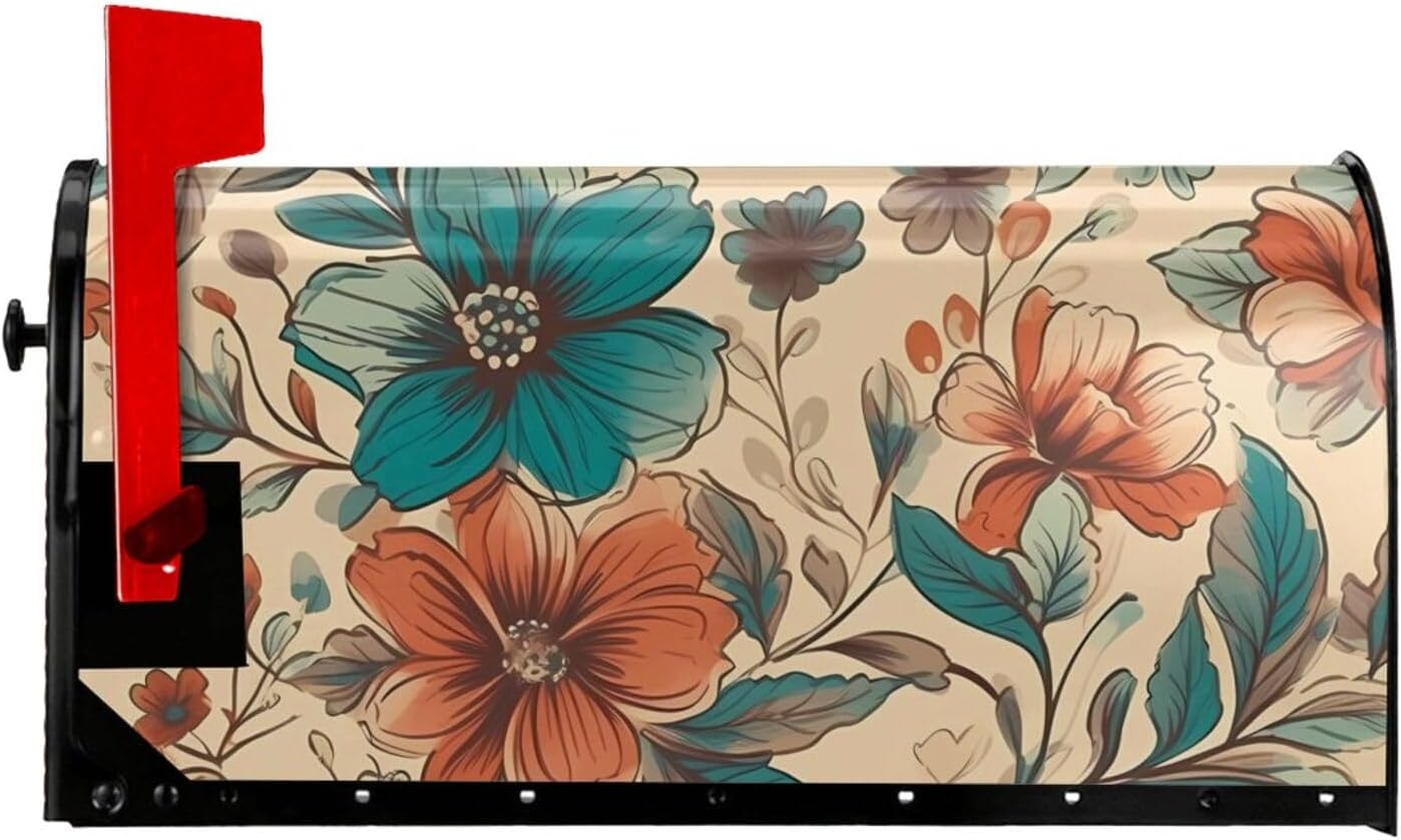 Mailbox Cover Mailbox Wraps Post Letter Box Cover Retro Floral Pattern Mailbox Post Cover for Garden Yard Decor 25.5x21 in, White, B54N5H4JHGHI
