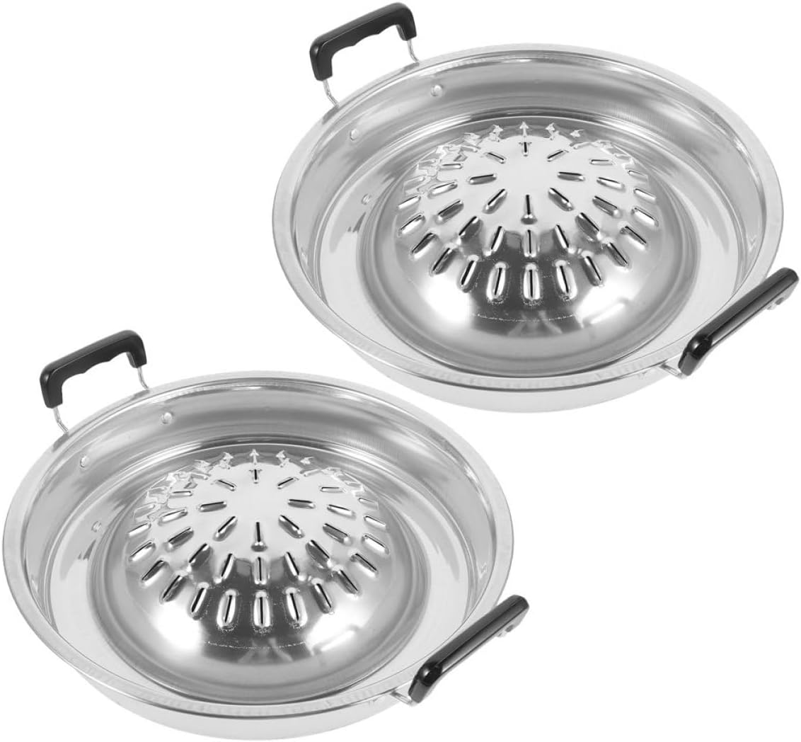 Milisten Korean BBQ Grill Pan Set Portable 2-Piece Grilling Trays for Outdoor and Indoor Use Non-Stick Round BBQ Plates for Camping and Household Barbecue