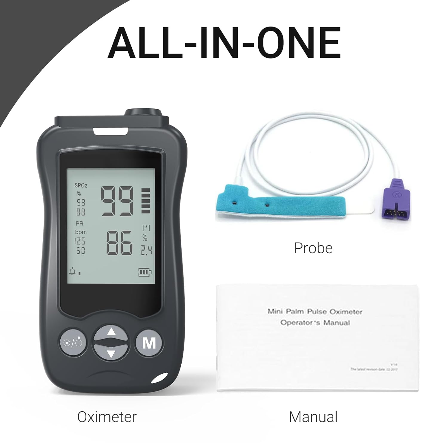 Handheld Fingertip Pulse Oximeter Medical Grade Pediatric Wrap Probe for Baby Kids Spot Checking Black Continuous Pulse Oximeter Adult Tracking Fast Accurate SpO2 Pulse Rate Respiration Rate Customizable Audio Visual Alarm