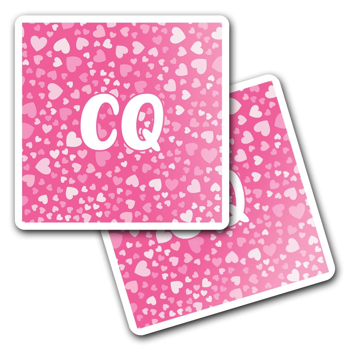 2 x 10cm Vinyl Square Stickers Set - Letters CQ Pink Hearts Love Lettering Name Travel Scrapbooking Gift Decal Wall Art Self Adhesive Waterproof #266539