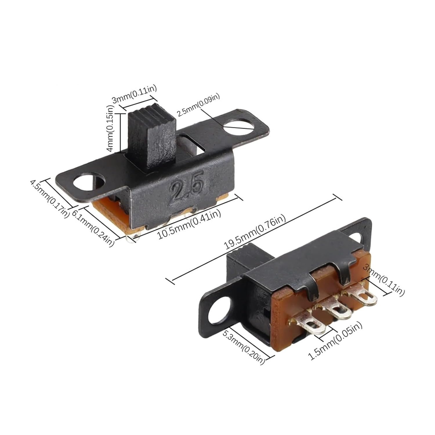 100pcs SS12F15 SS12F15VG4 Toggle Switch 3 pin 1P2T Slide Switch Handle Height 4mm