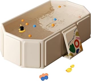Foldable Bathtub for Kids, Toddler Bath Tub with Drain Plug, Foldable Baby Shower Tub ，Portable Bathroom, Cat Dog Wash Shower Basin (White)