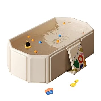Foldable Bathtub for Kids, Toddler Bath Tub with Drain Plug, Foldable Baby Shower Tub ,Portable Bathroom, Cat Dog Wash Shower Basin White