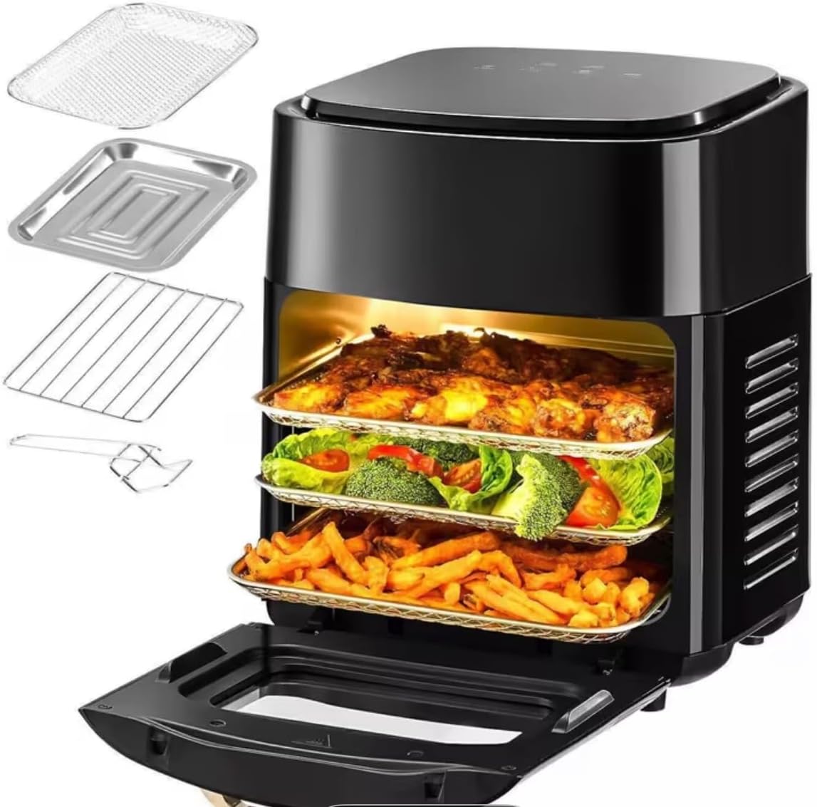 15L Digital Air Fryer Oven, Black Multifunctional with Rapid Air Circulation, Smart Touch Control, Visible Window, Adjustable Timer and Temperature, Oil Free Healthy Cooking