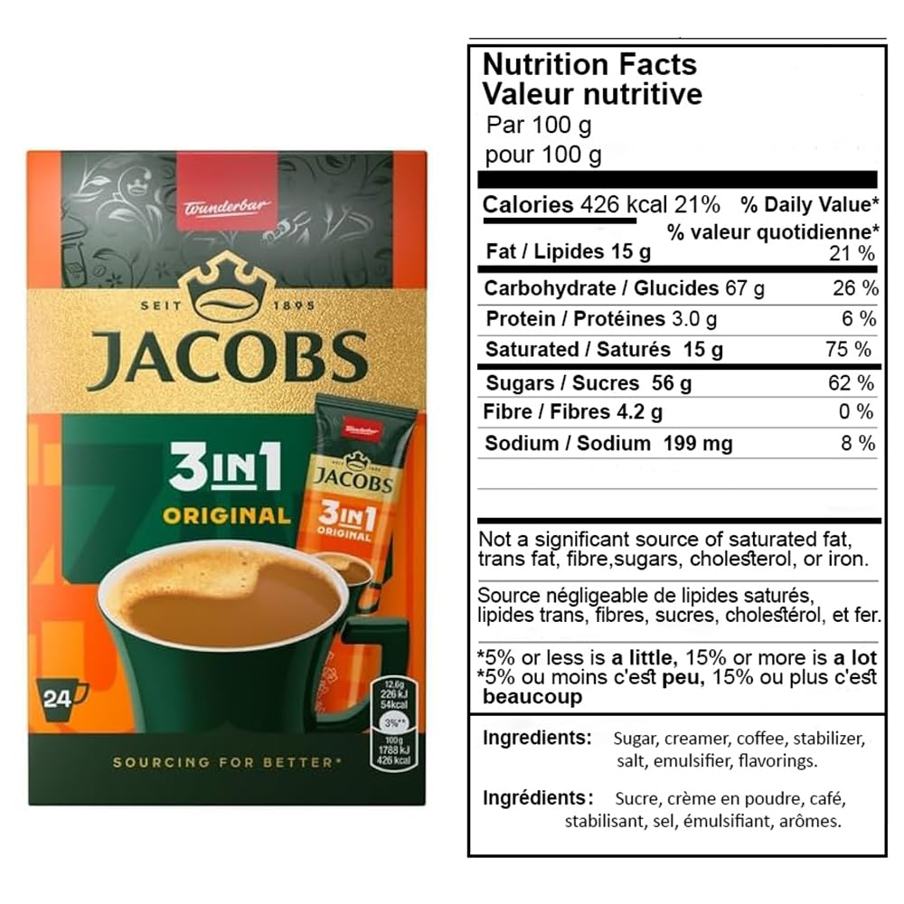 Jacobs 3-w-1 Saszetki z kawą instant – 6 opakowań po 6 x 24 saszetki, 302,4 g – Łącznie 144 saszetki.