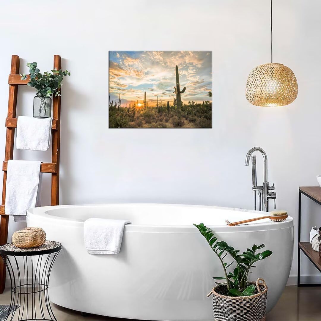 HJY Art National Park Cactus Wall Art Arizona Desert Landscape Wall Decor Nature Pictures Stretched Framed Paintings for Office Living Room Bedroom Bathroom Home Decor (12''H x 16''W)