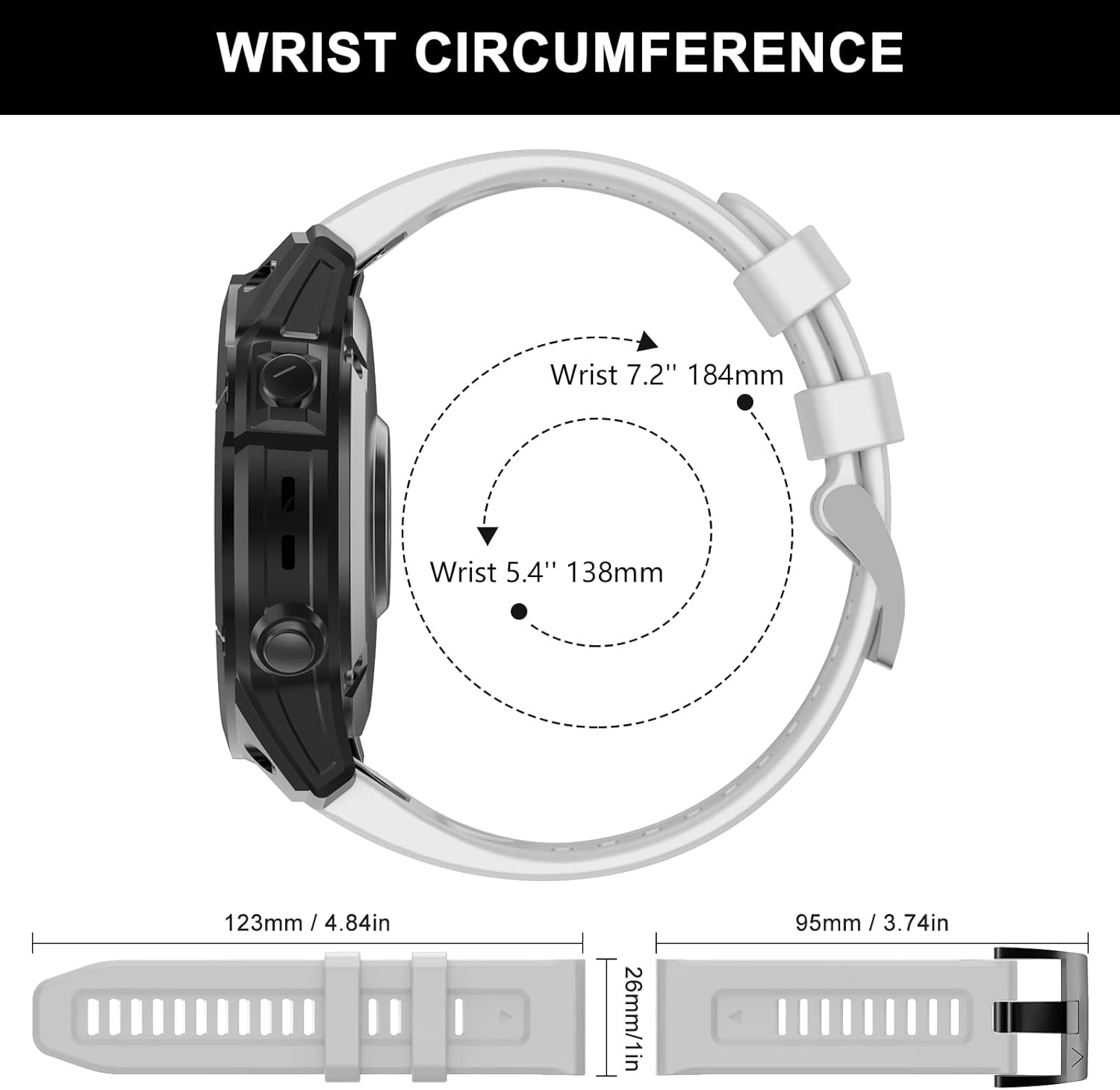 OVERSTEP Compatible with Fenix 7X Band, 26mm Width Soft Silicone Watch Strap for Garmin Fenix 5X/Fenix 5X Plus/Fenix 6X/Fenix 6X Pro Smartwatch (White) - Image 6