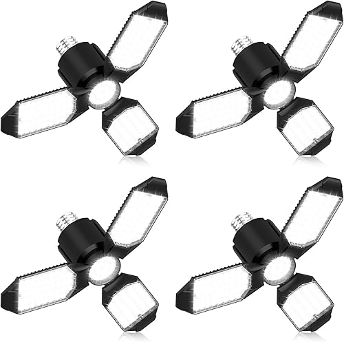 Paquete de 4 luces LED de garaje, luces de tienda de 8000 lm con 3+1 paneles deformables, luces de techo LED de 6500 K para garaje, taller, sala de disponible en Yaxa Colombia