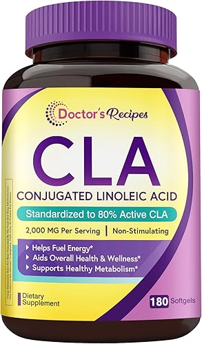 Doctor's Recipes CLA Supplements 2000 mg, 80% ácido linoleico conjugado de aceite de cártamo, para mujeres y hombres, no estimulante, apoya el
