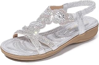 DKCHENH Rhinestone Sandals for Women Flat - Trendy Sparkling Boho Ladies' Flat Sandals,Beautiful Sparkling Boho Ladies' Flat Shoe for Summer.