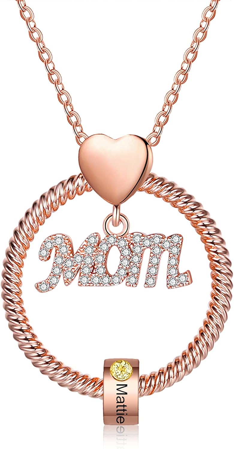 Personalized Mothers Name Birthstone Necklace with 1-5 Names for Mom Customized Mother Daughter Necklaces Birthstone for Family Grandmother Mother's Day Gift for Mom