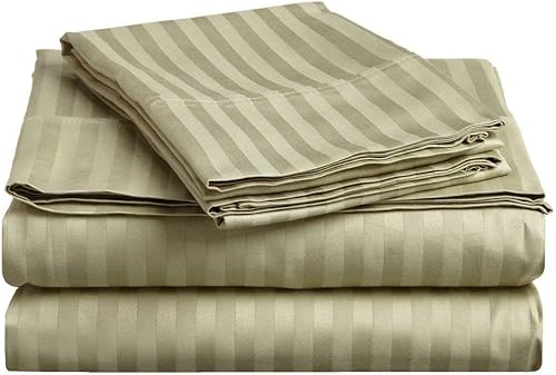 Damask Stripe - Juego de sábanas de 6 piezas 100% algodón pima pesado de 1500 hilos, se adapta a bolsillos de 18 a 21 pulgadas de profundidad (1