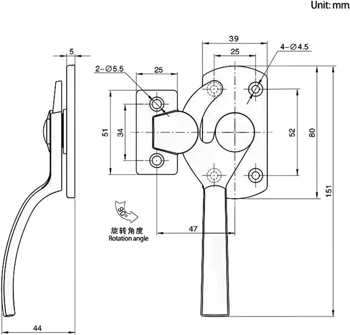Zinc Alloy Door Handle Cabinet Lock Left/Right 1Pcs(Right)