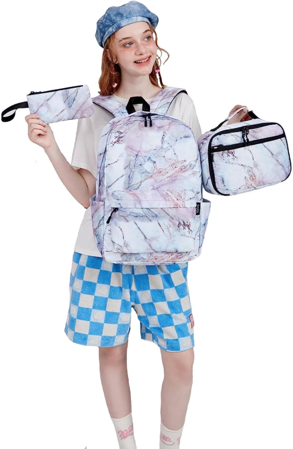 Imyth Backpack for Teen Girls School Gift Bookbag Lunch Box Pencil Bag 3 in 1 Set (Marble Light pink) - Image 6