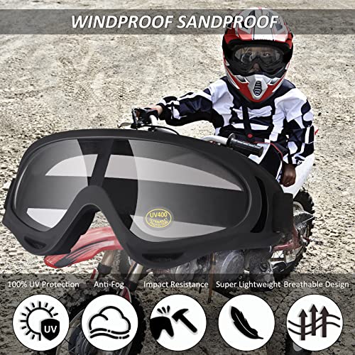 Image of Motorcycle Goggles 2 Pack with 2 Pack Neck Breathable Bandana | ATV Dirt Bike Eyewear, Motocross Riding Goggles, MX Racing Windproof Goggles, UV400 Anti-Fog, Adult Youth Kids