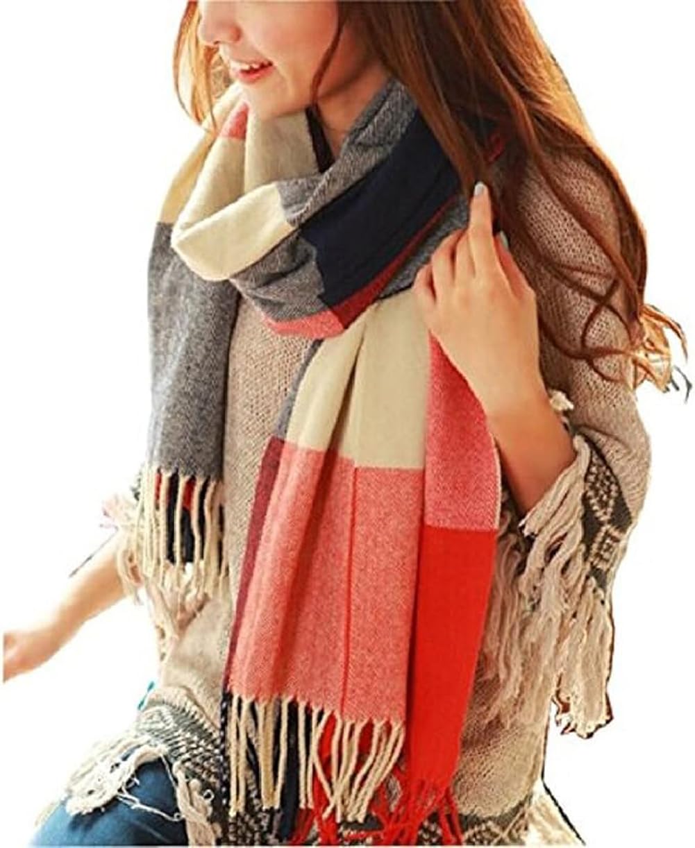 MAKFORT Bufanda XXL para mujer, clásica, a rayas, bufanda de otoño, bufanda para el cuello para mujer, invierno, cálida, súper larga, con borlas, bufanda 200 x 60 cm