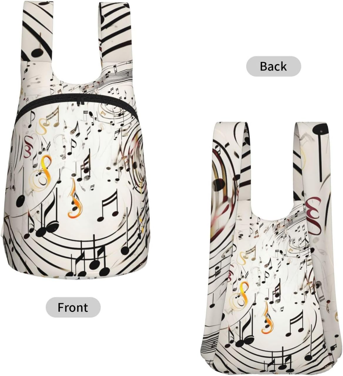 Music Notes Print Backpack - Lightweight 16L Foldable Hiking Daypack Packable Back Pack Travel Bag Zipper image 2