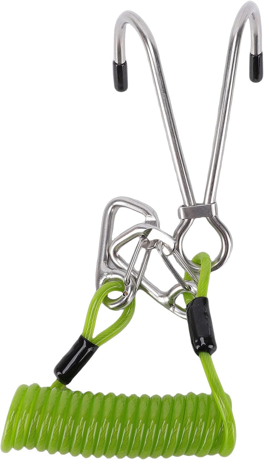 Fabater Diving Hook, 316 Stainless Steel Double Hook with D Buckle and Spring Coil for Drift Diving Underwater Photography Safety