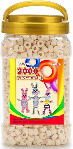 Iooleem Cuentas de pony (2000 cuentas de poni beige), cuentas para hacer joyas, cuentas de pony para manualidades, suministros de cuentas,