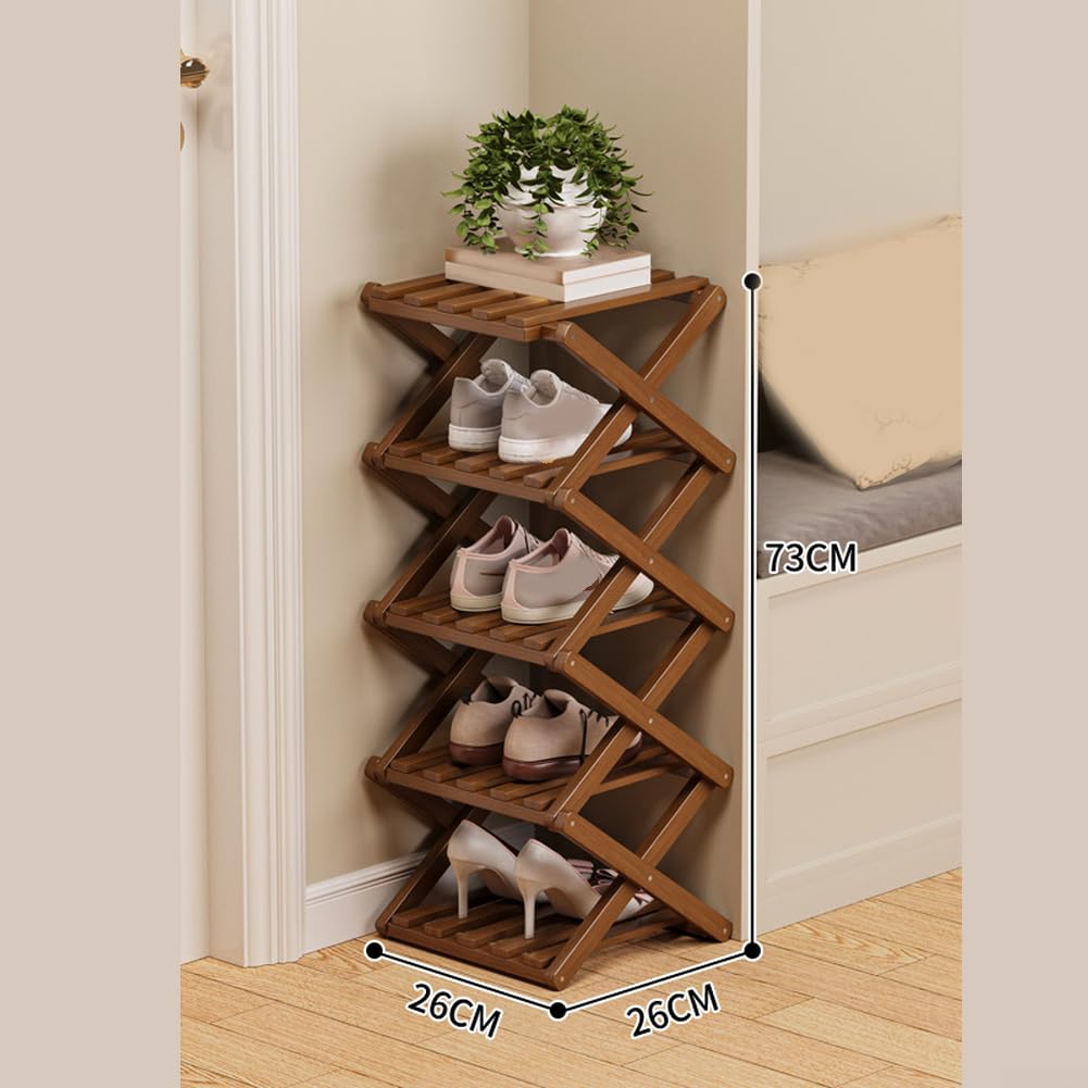 Faltbares Schuhregal mit anpassbaren Ebenen, werkzeuglose Montage aus Holz für Eingangsbereich, Wohnheim, Wohnung – platzsparender, schlanker Aufbewahrungsständer (8 Ebenen, gelb)