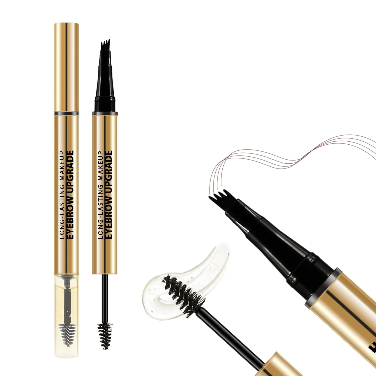 Boobeen 2-in-1 Eyebrow Pen and Gel, Microblading 4 Fork Tip Brow Pencil with Clear Eyebrow Wax, Hairlike Brow Pens for Woman, Long-lasting and Waterproof