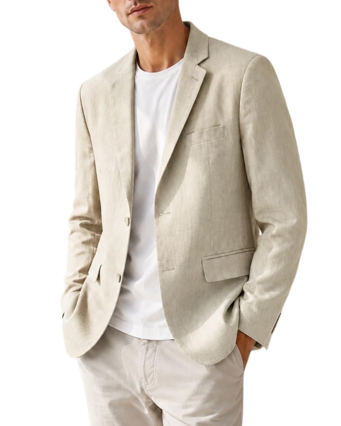 Costumes Et Vestes Homme Blazer Homme 100% Lin Veste Élégante Et Décontractée À Deux Boutons en Pur Lin Coupe Ajustée Veste Sport avec Poches Doublure Légère Idéale pour Les Affa