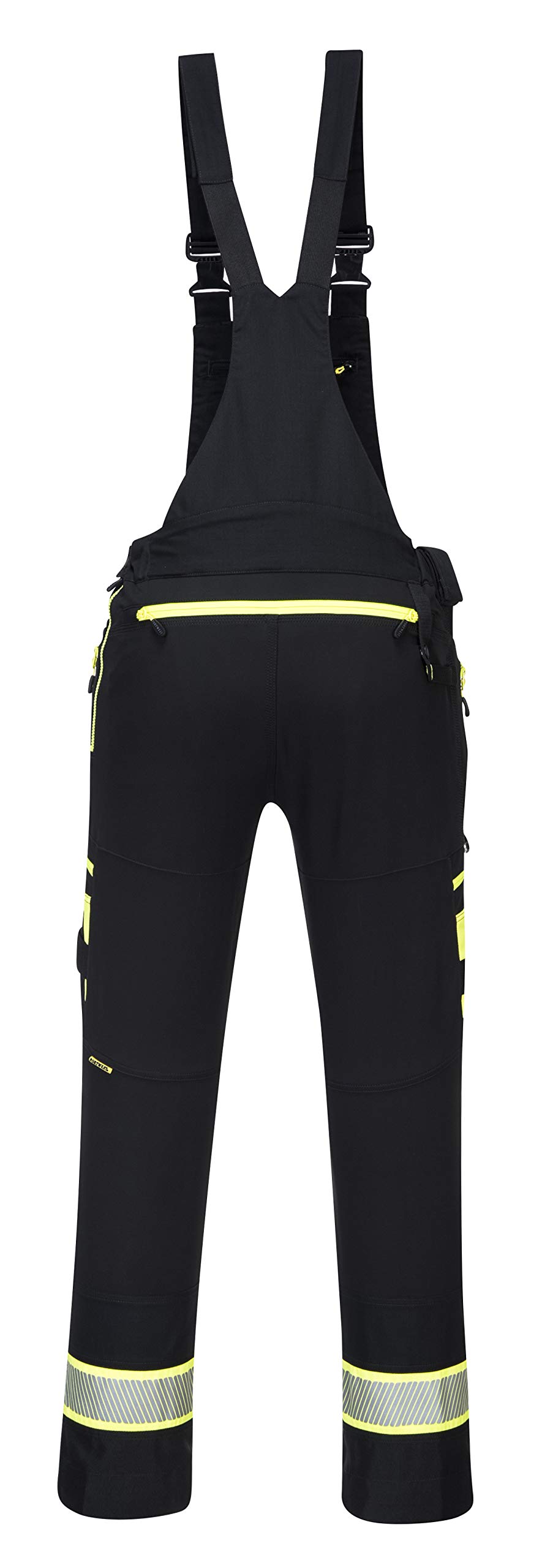 Portwest DX441 Salopette DX4 per Uomo Tessuto Stretch 4 Vie 14 Tasche Ampie | Nero, L, UPF 40+, EN 14404 Tipo 2 Livello 0, Chiusura a Bottone e Zip, Stampa Riflettente, Taschino Sul Petto, Poliestere