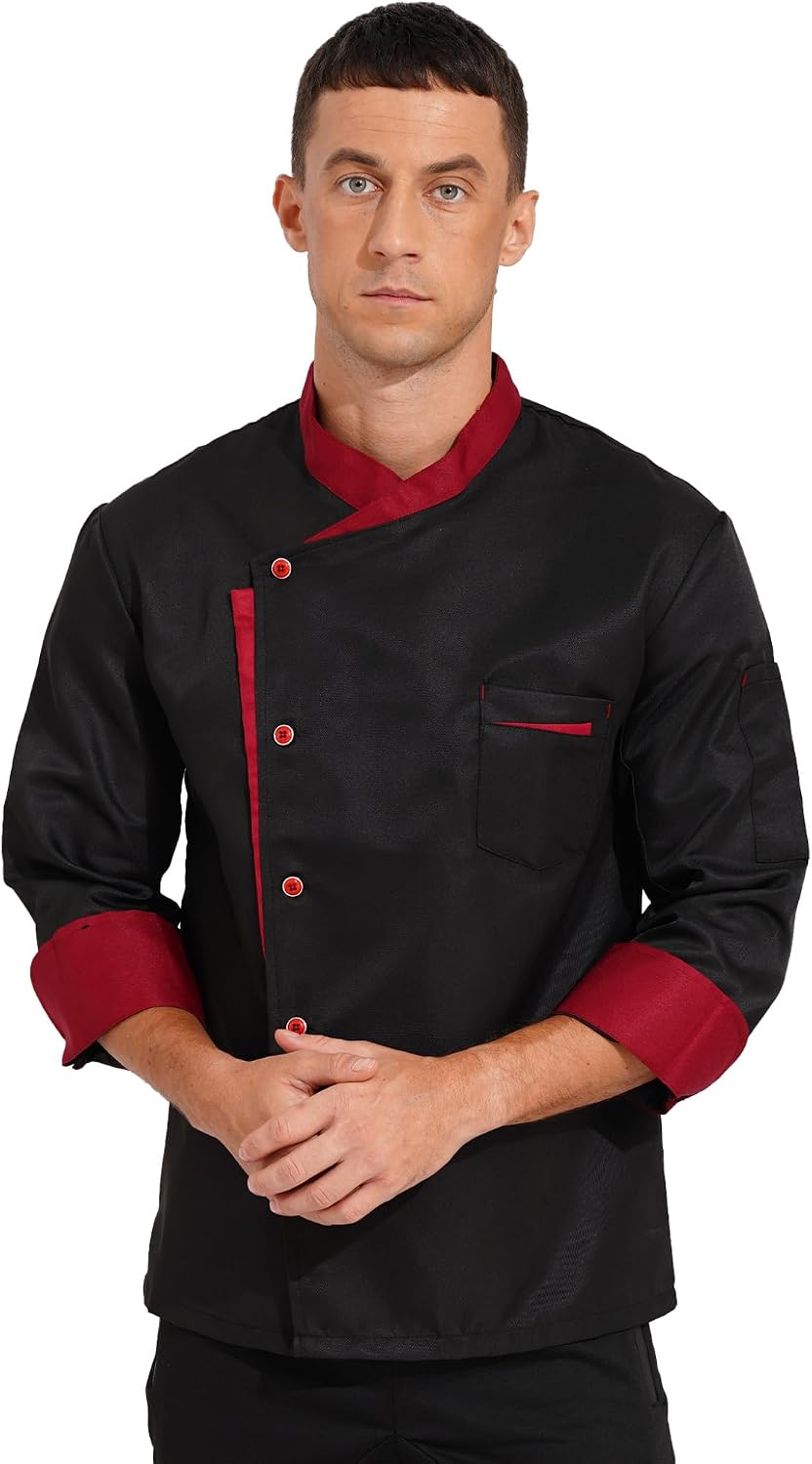 XUNZOO Unisex Chef's Uniform Long Sleeve Button Down Restaurant Kitchen Women Men's Chef Coat