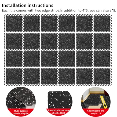 0.56in Thick 96 Sq Ft Gym Flooring for Home Gym, 24 Tiles Workout Exercise Equipment Mats, Rubber Top with EVA Foam, Interlocking Puzzle Floor Tiles for Fitness Room, Protective Flooring Mat - Thumbnail 6