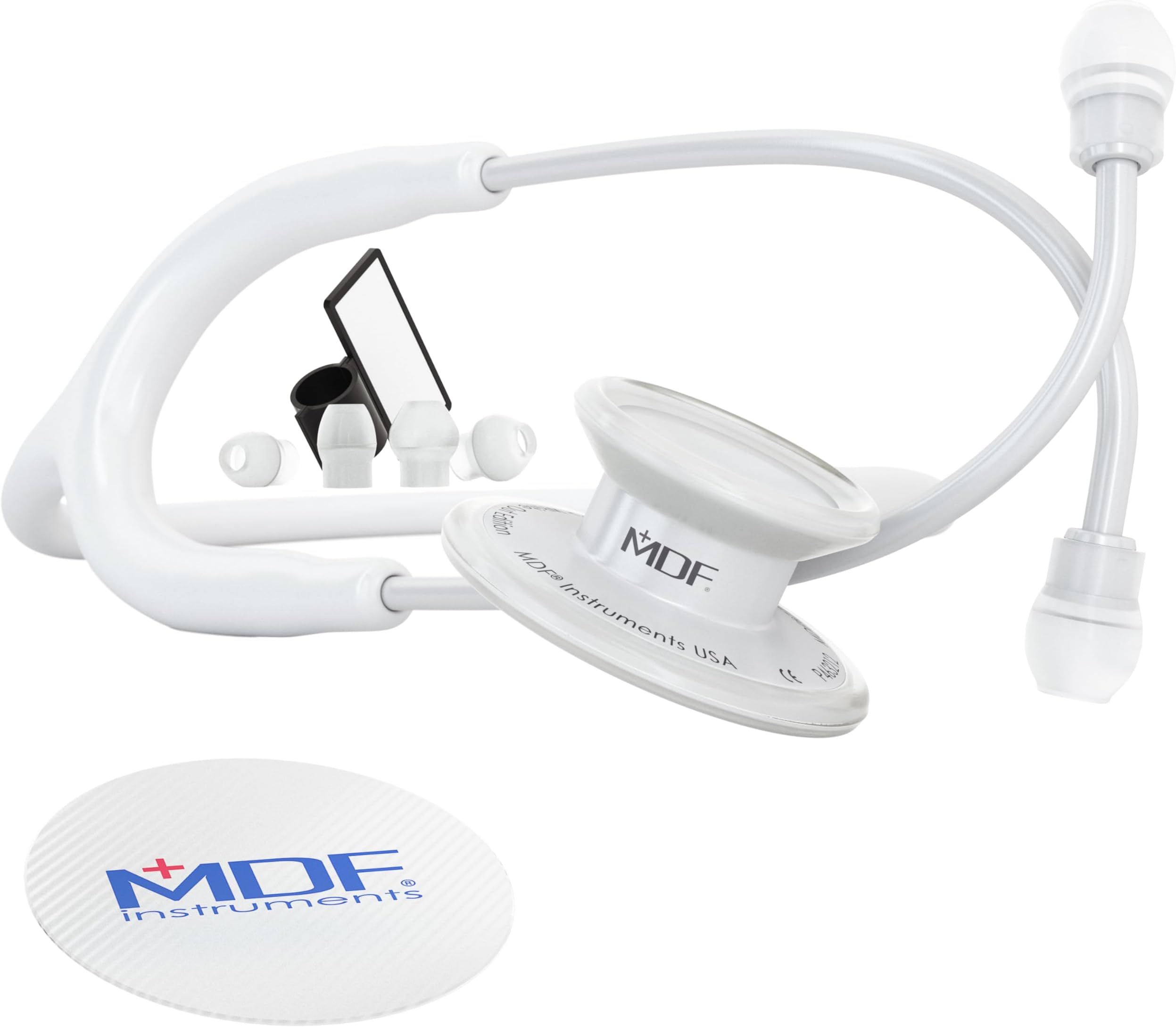 MDF Instruments, MD One Stainless Steel Premium Dual Head Stethoscope, White Tube, Whiteout Chestpieces-Headset, MDF777WO