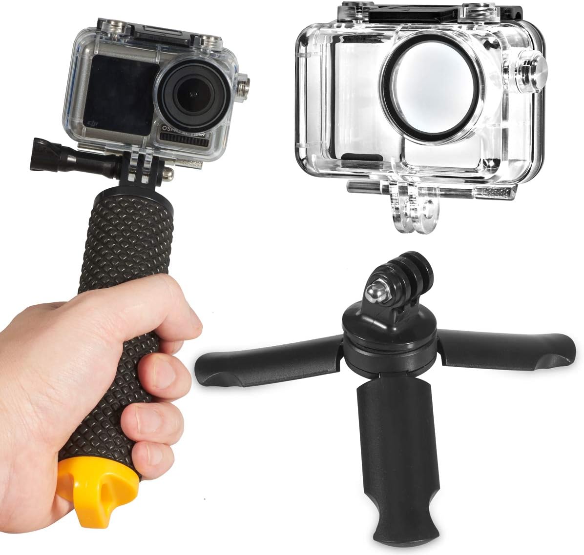 Diving Accessories Set of 4 for DJI Osmo Action, 147ft Underwater Photography Waterproof Case Cage/Floating Hand Grip/Mini Tripod/Anti Fog Inserts for Diving