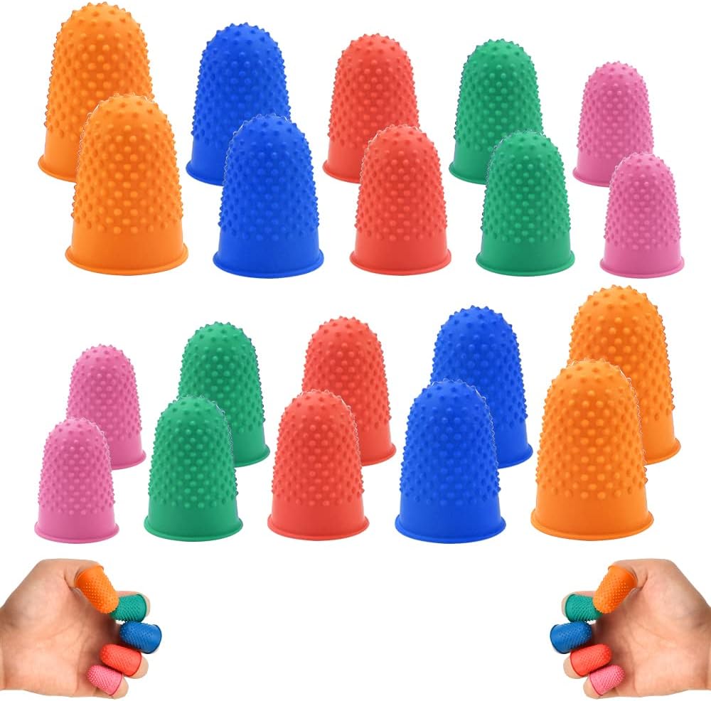 OTTYMO 20 Pieces Rubber Finger Tips Finger Pads 5 Colors Fingertip