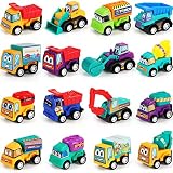 16PCS Pull-Back Engineering Car Vehicles Toys Play Set, Mini Excavator Trucks Construction Model Car
