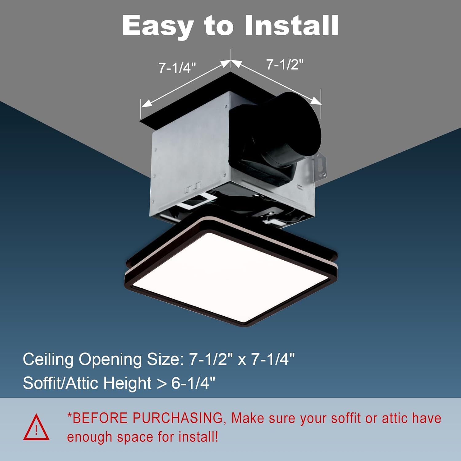 Akicon Bathroom Exhaust Fan Light With Humidity Switch, 80CFM 2.0 Sones, 15W Dimmable 3CCT LED Lights & 3.5W Nightlight Vent for Ceiling, Square, Black