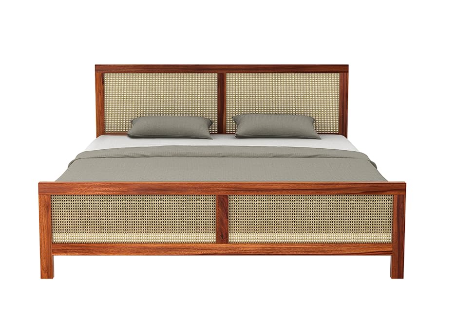 Image of Solid Sheesham Wood Poster King Size Poster Honeymoon Bed Without Storage with Designer Piller and Cane Crafting