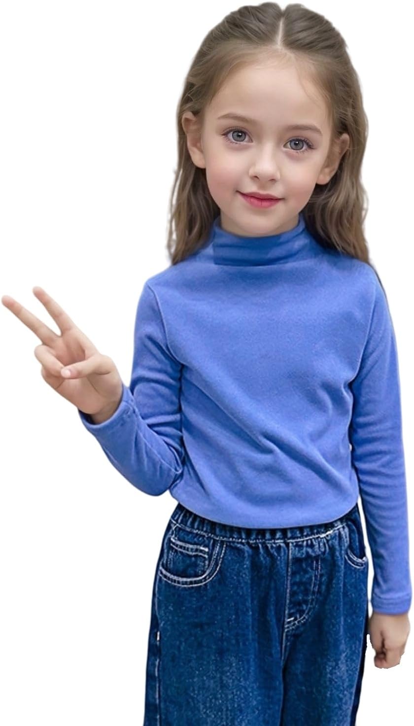Toddler Long Sleeve Shirt, Fleece Lined Thermal Tops Mock Neck Solid Tee Stretchy for Girls Boys Winter Wear 1-6 Years