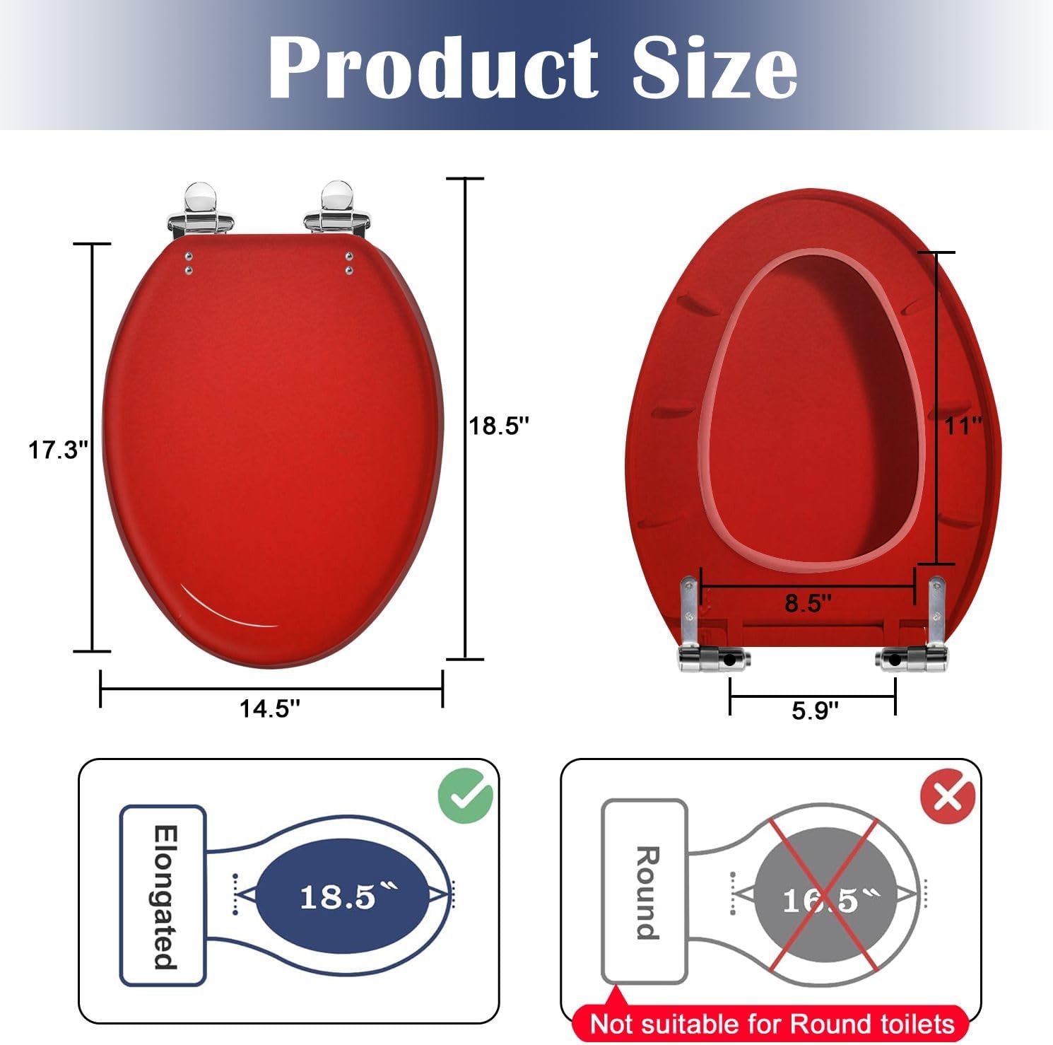 Elongated Toilet Seat a red wall Resin Toilet Seat Slow Quiet Close with Quick-Release Hinges Toilet Seat with Cover Easy to Clean Install