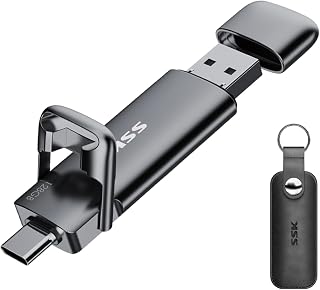 SSK 128GB Dual USB-C & USB-A 3.2 Gen2 Flash Drive - 550MB/s SSD Speeds for iPhone 15, Android, Laptops, Tablets