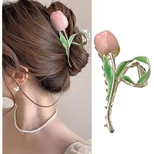 1Pcs Flower Metal Hair Claw Clips -Cute Pink Tulip Metal Large Hair Clips Non-Slip Hair Barrettes Strong Hold Hair Clamps Clips Fashion Hair Accessories for Woman Long Thick Thin Curly Hair