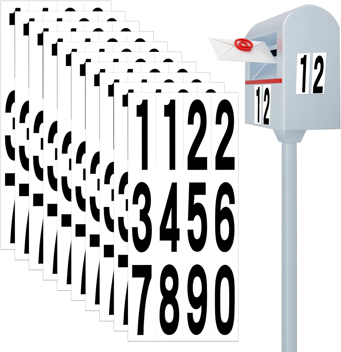 AIEX 10 Sheets 3 Inch Reflective Numbers Sticker, 09 Mailbox Numbers