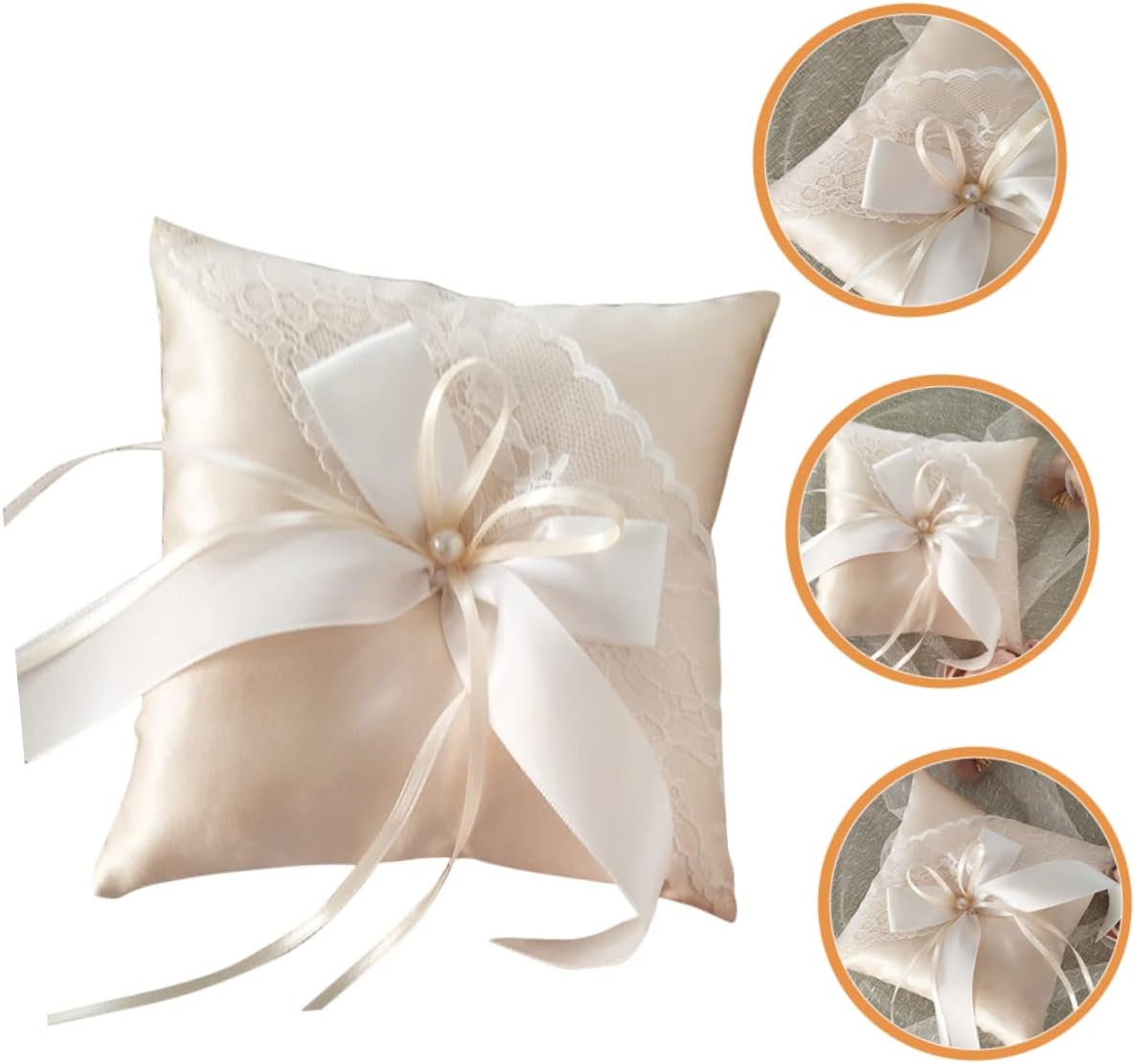 Wedding Pillow Cushion with Pearl Decoration Elegant Color Ring Pillow for Wedding Ceremony Engagement and Special Events Bridal