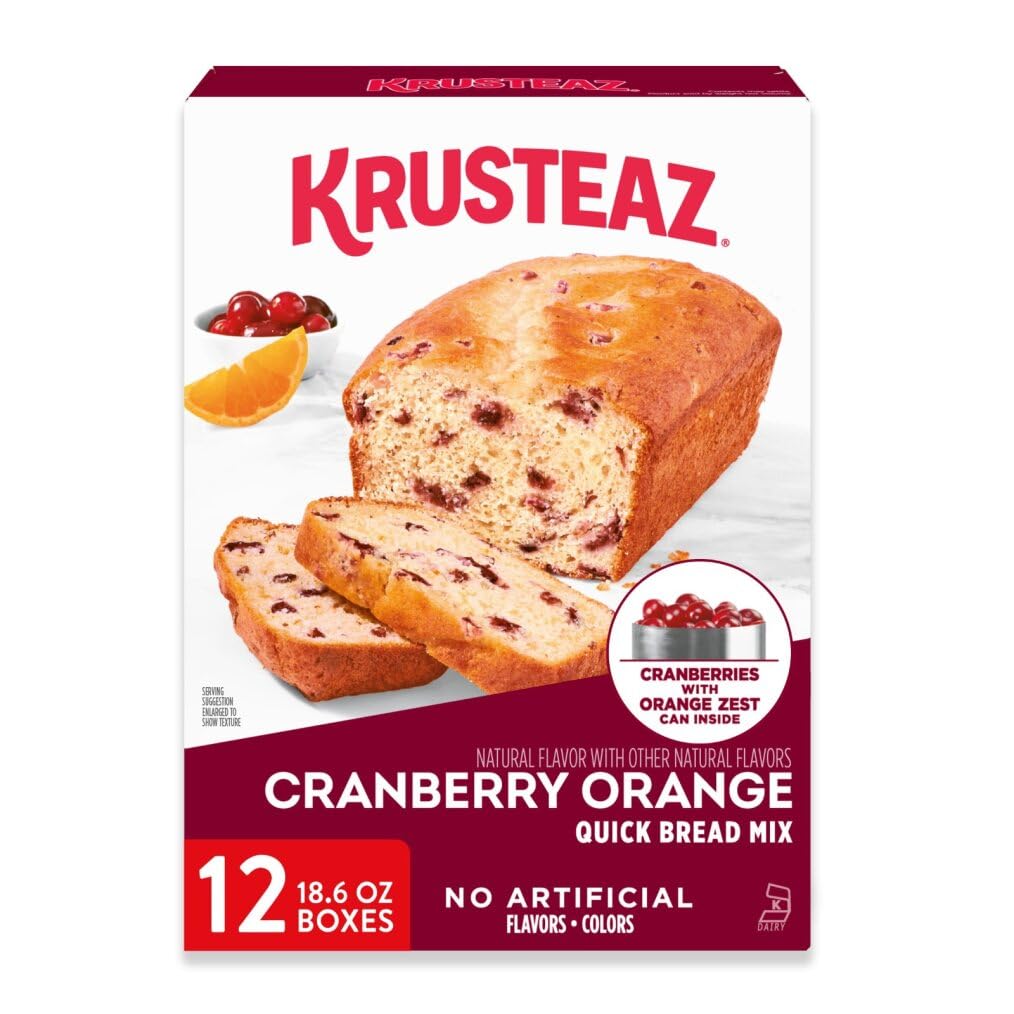 Krusteaz Cranberry Orange Quick Bread Mix, Made with Real Cranberries & Orange Zest, 18.6 oz Boxes (Pack of 12)