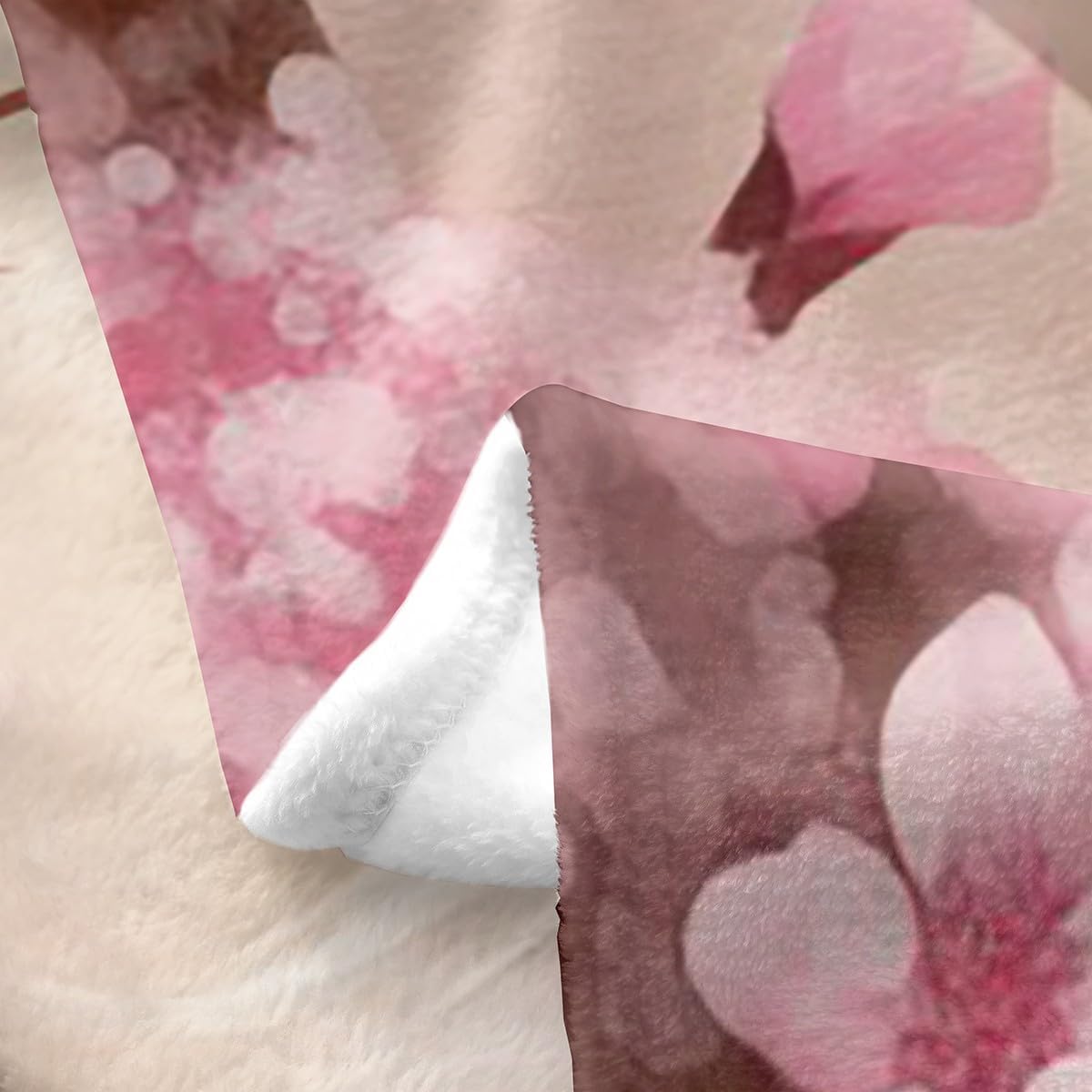 jejeloiu White Fox Fuzzy Queen 90"x90" Kids Cherry Blossoms Flannel Fleece Throw Blanket Cute Cartoon Animal Botanical All Season Bed Blanket for Sofa Couch Woodland Fox Pink Plush