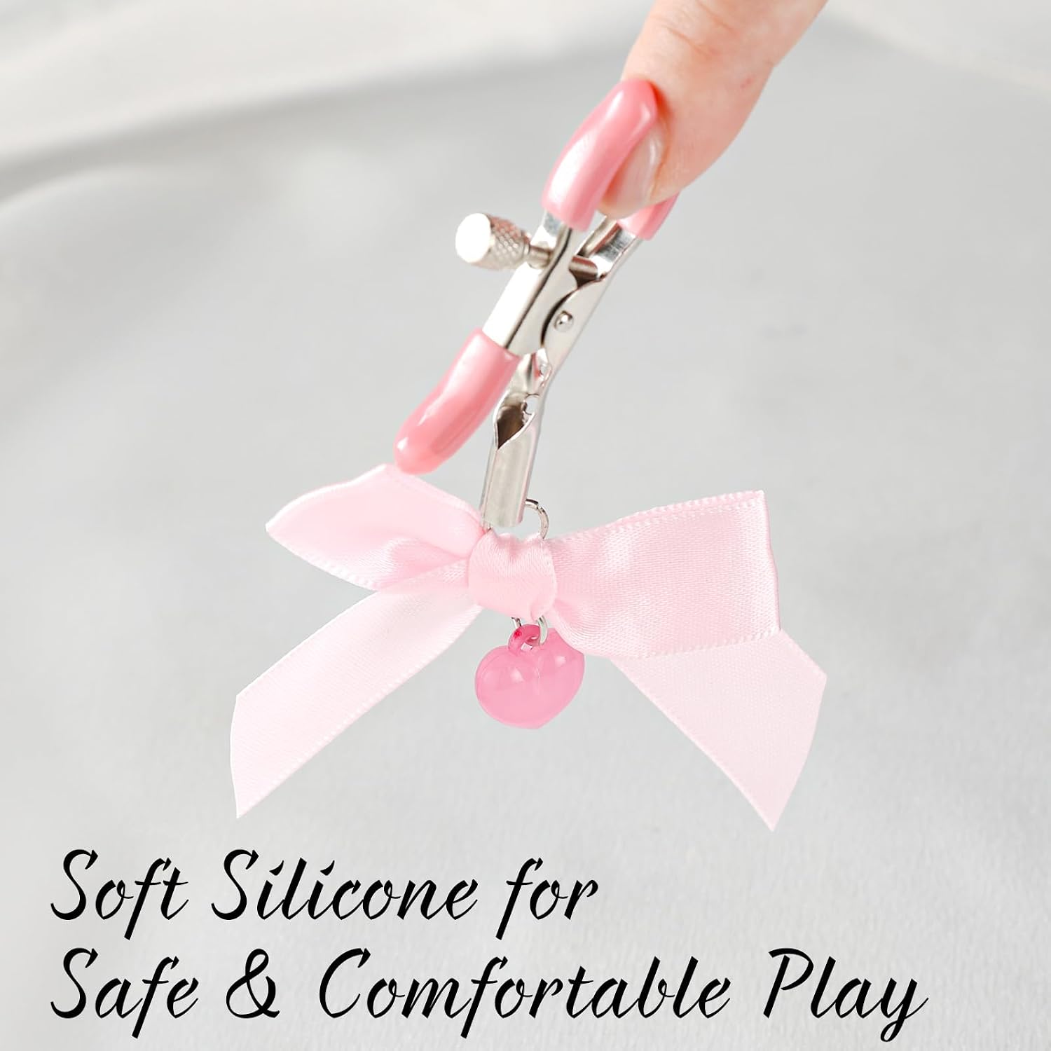 Pink Bow Nipple Clamps Sensory Toys Woman - 2 Pcs Adjustable Pressure Silicone Nipple Clips for Women Play